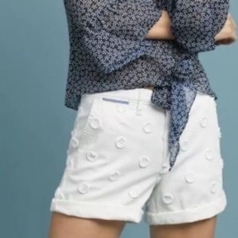 Chino By Anthropologie White/White‎ Polka Dot Cotton Shorts Sz 28